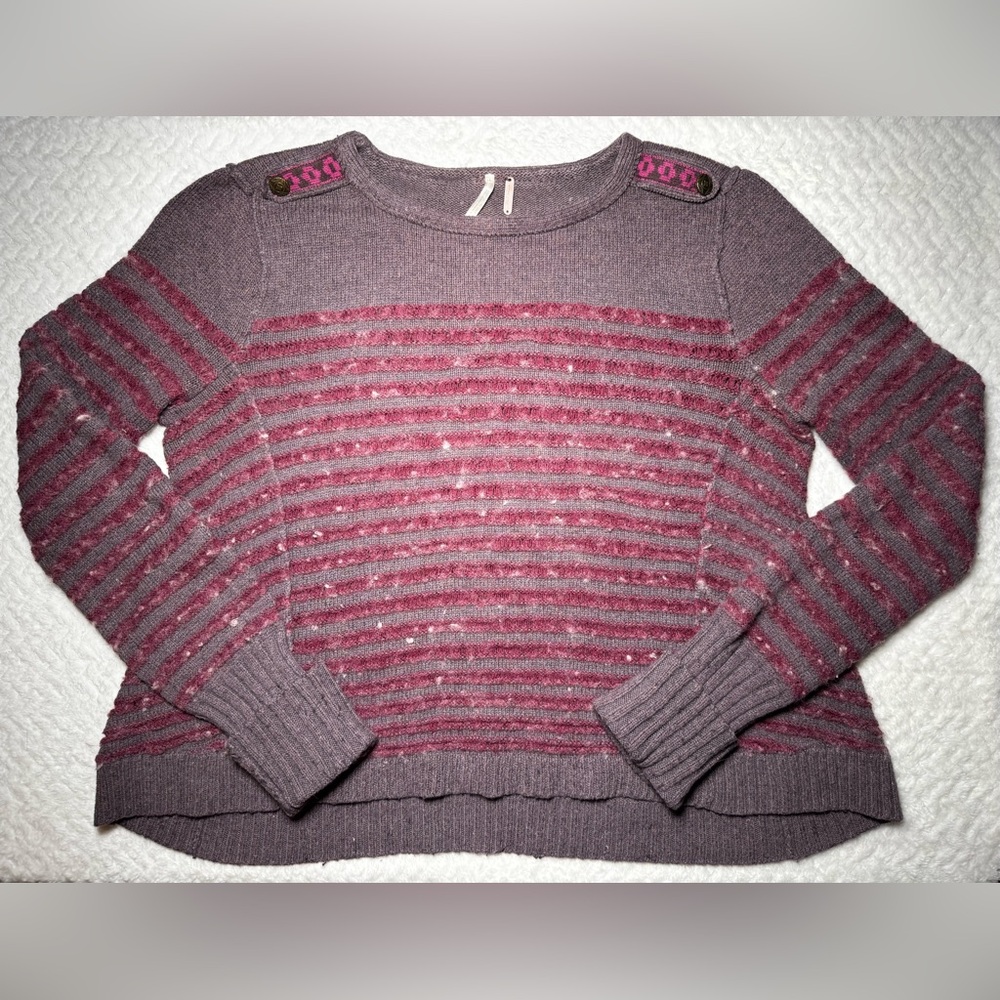 Free People Military Cotton Wool Angora Blend Button Epaulet Cropped Sweater Med